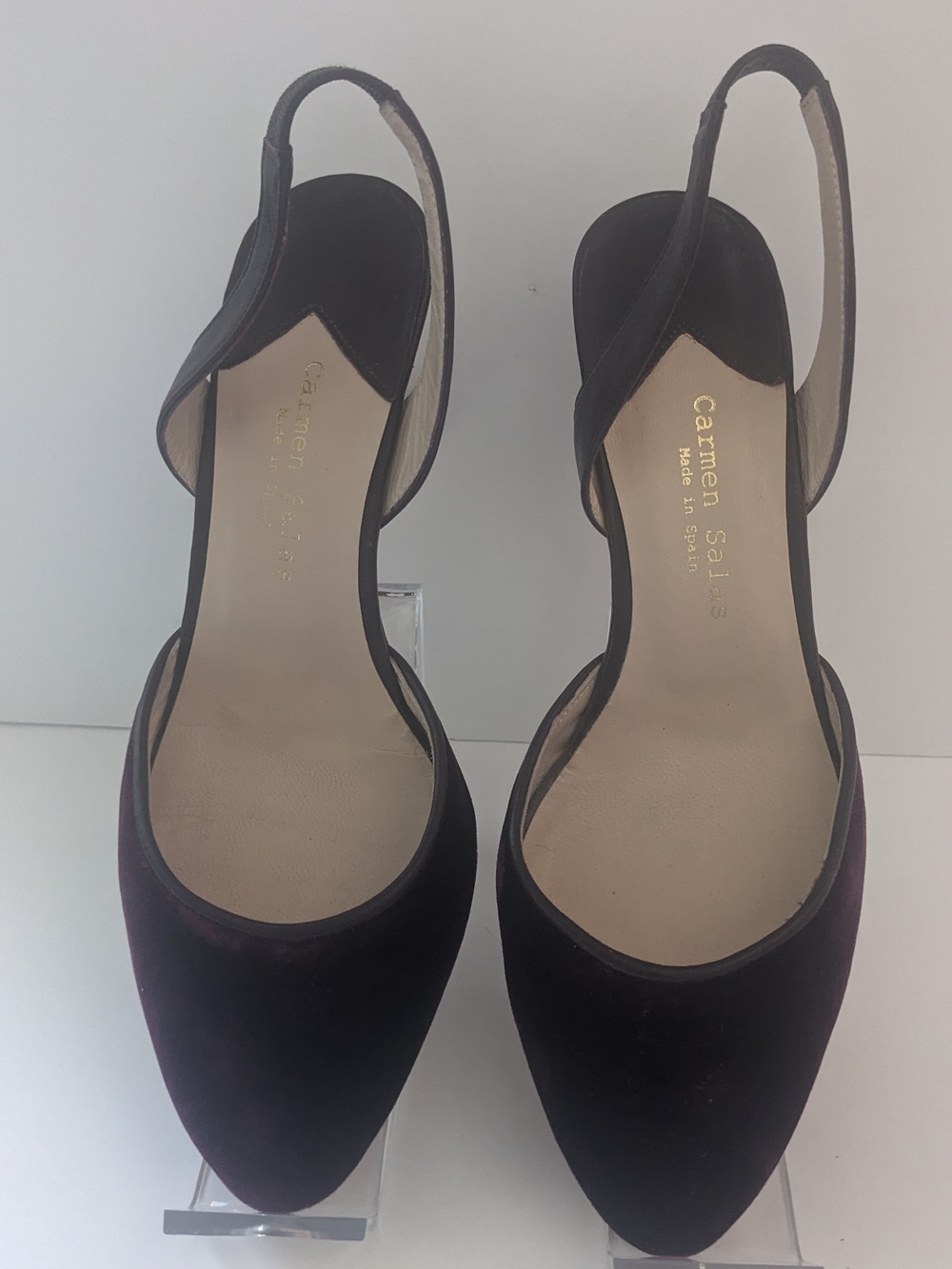 Carmen Salaz Women's Purple Velvet Slingback Pointed-Toe Heels 7.5 Made In Spain